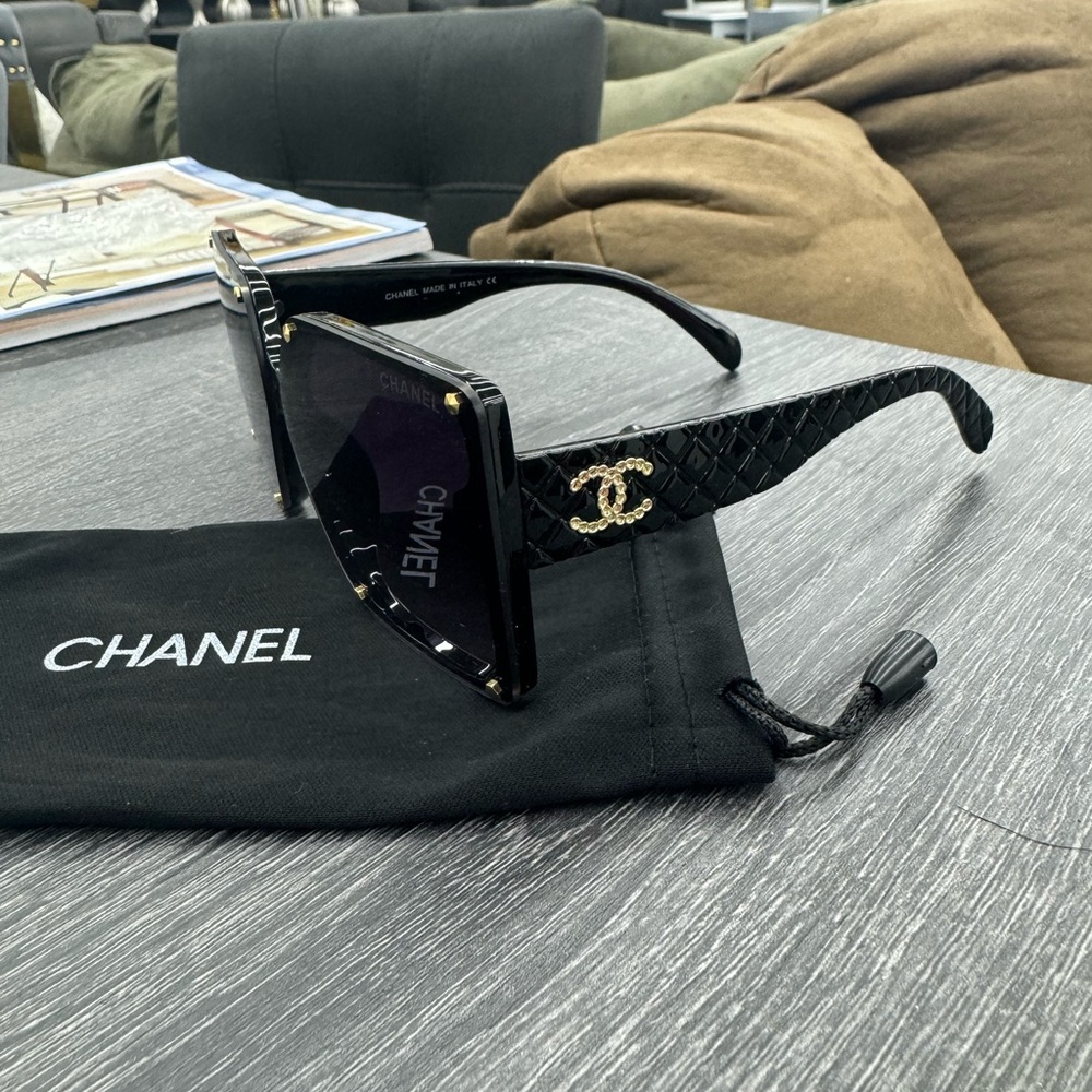 Chanel Black Sunglasses with Gold Logo
